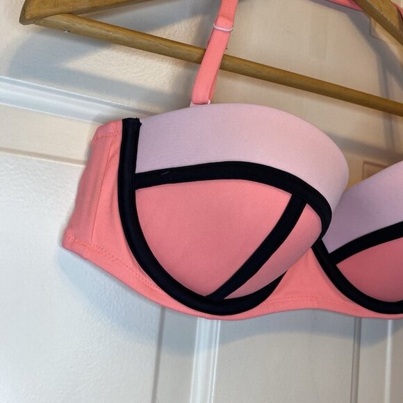 Victoria’s Secret 34D The Flirt Bandeau Colorblock Bikini Top W/Strap Underwire - Picture 2 of 15